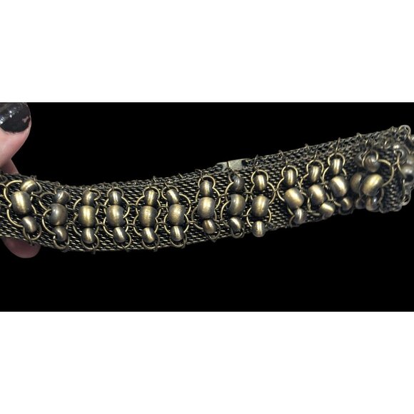 Apocalyptic Military Gold Tone Mesh And Beaded Necklace - Picture 4 of 11